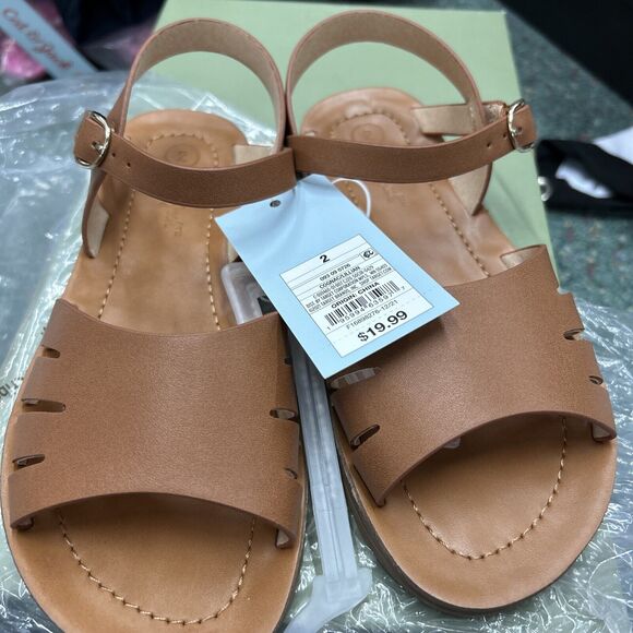 Cat & Jack Little Girls Size 2 Cognac Brown Lillian Open Toe Ankle Strap Sandals - Picture 1 of 2
